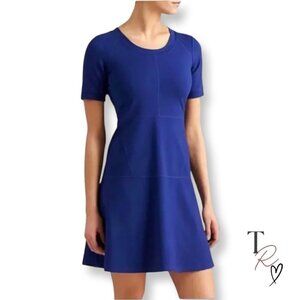 Athleta En Route Royal Blue Ponte Knit Fit & Flare Career Casual Dress in Small
